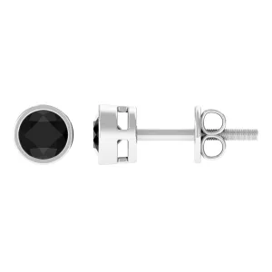 Bezel Set Created Black Diamond Solitaire Stud Earrings
