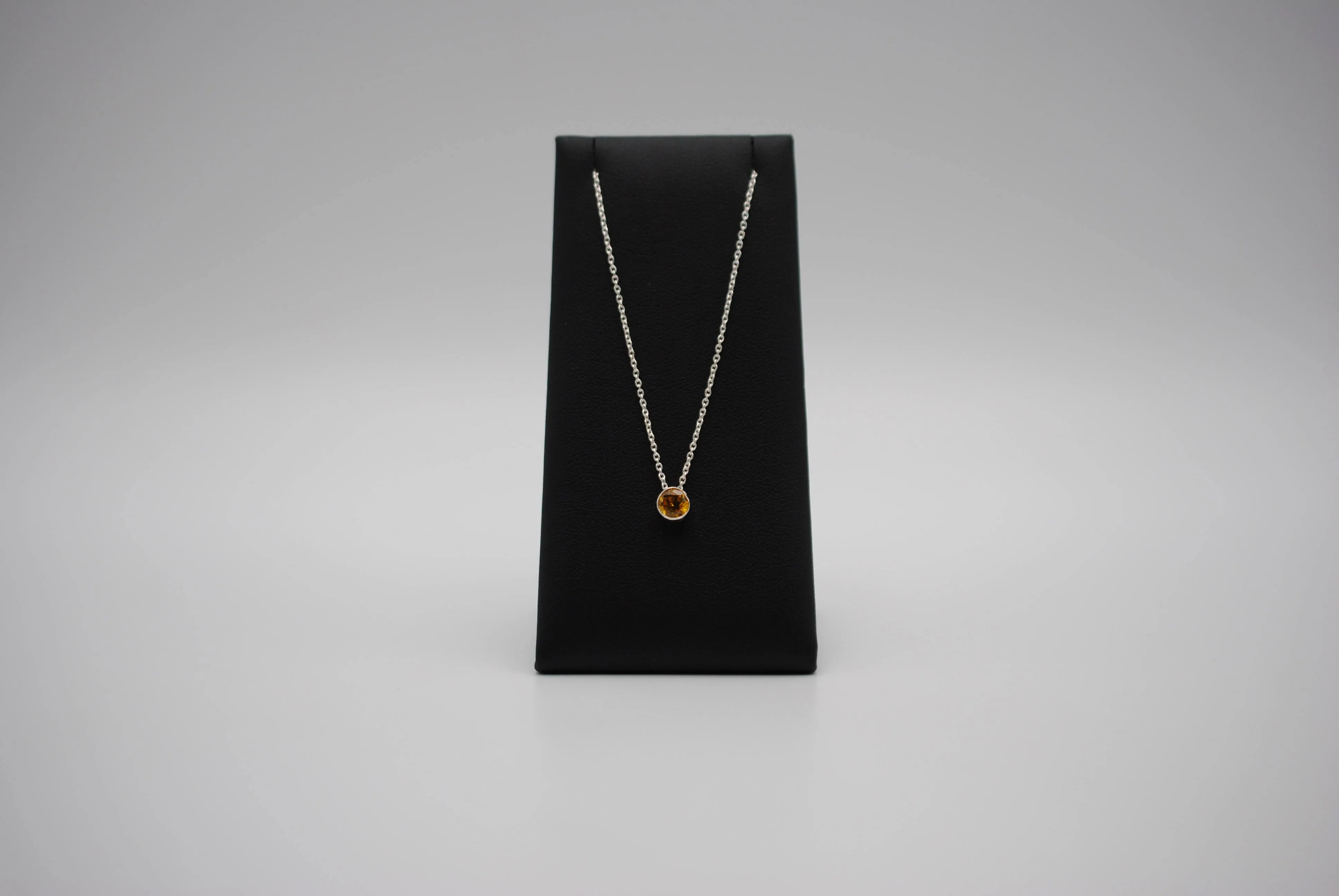 Birthstone Necklace: Round Citrine, Silver Bezel, on Cable Chain