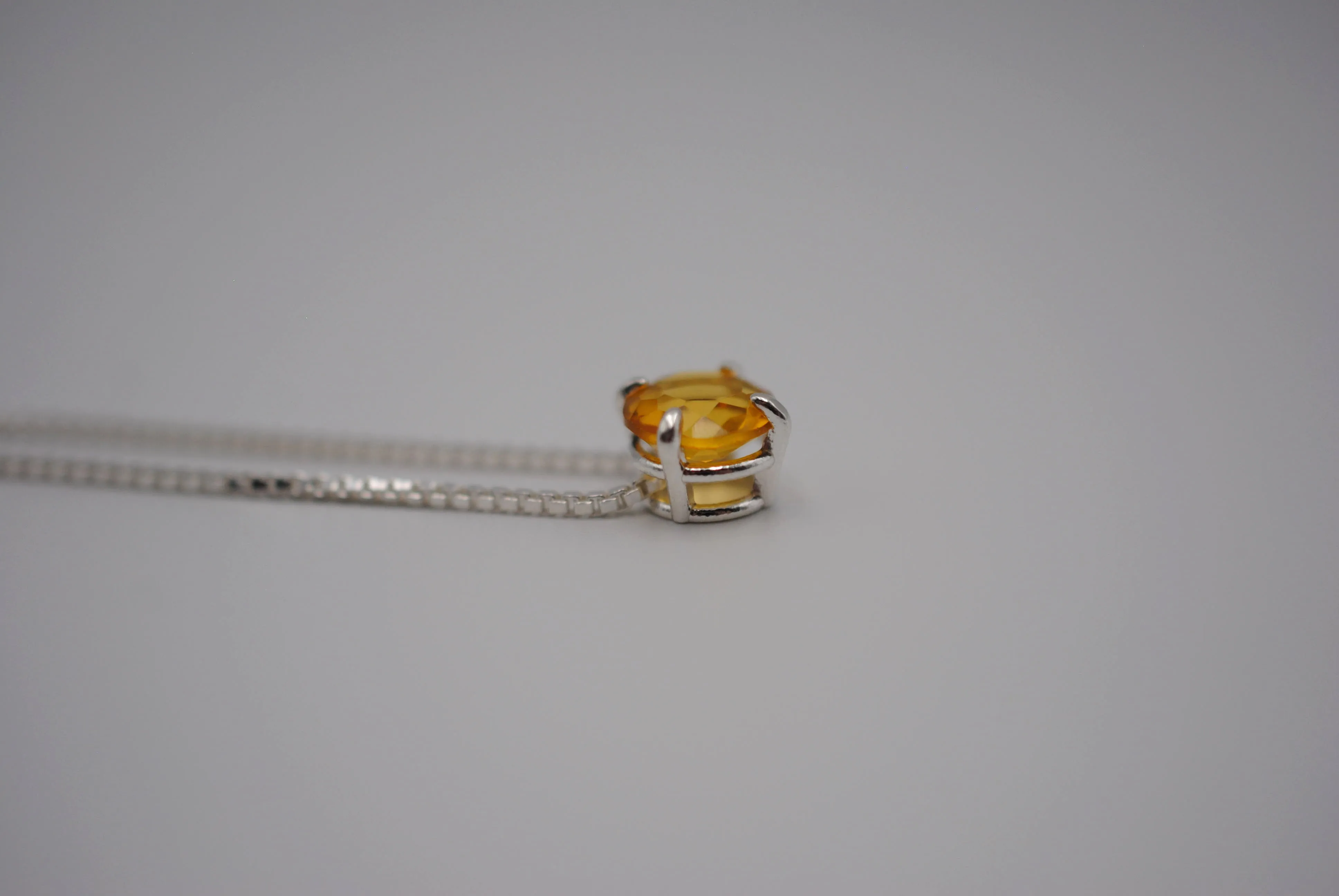 Birthstone Necklace: Round Citrine, Silver Prong Setting, Adjustable Box Chain