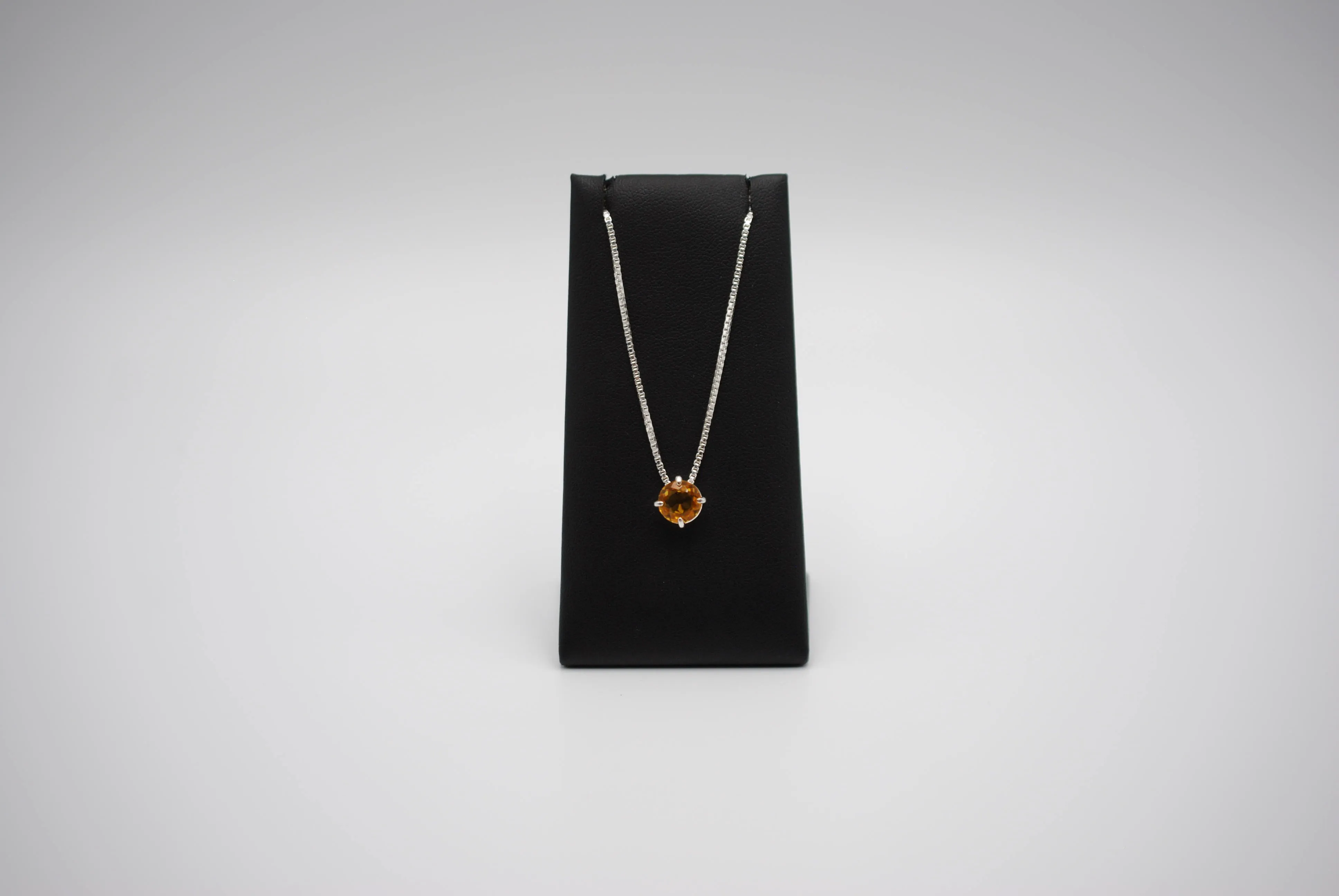 Birthstone Necklace: Round Citrine, Silver Prong Setting, Adjustable Box Chain