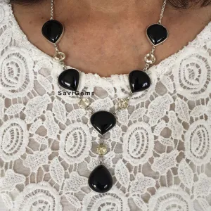 Black Onyx & Citrine Statement Sterling Silver Necklace