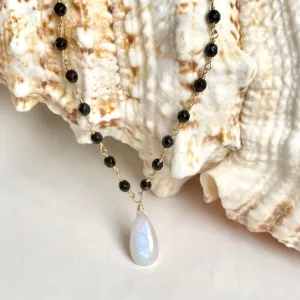 Black Spinel Necklace with Moonstone