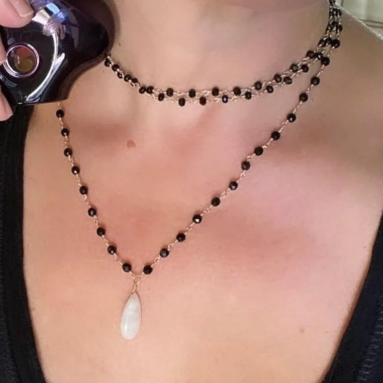 Black Spinel Necklace with Moonstone