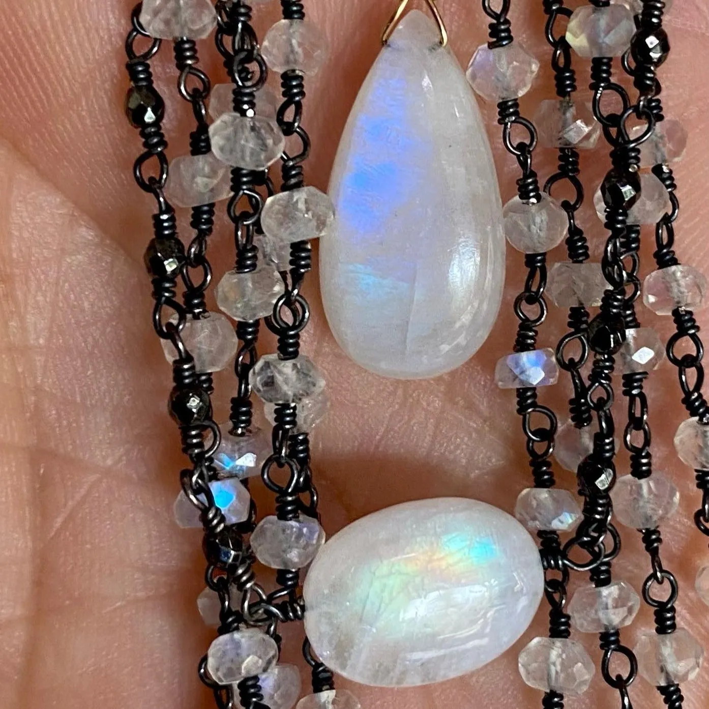Black Spinel Necklace with Moonstone