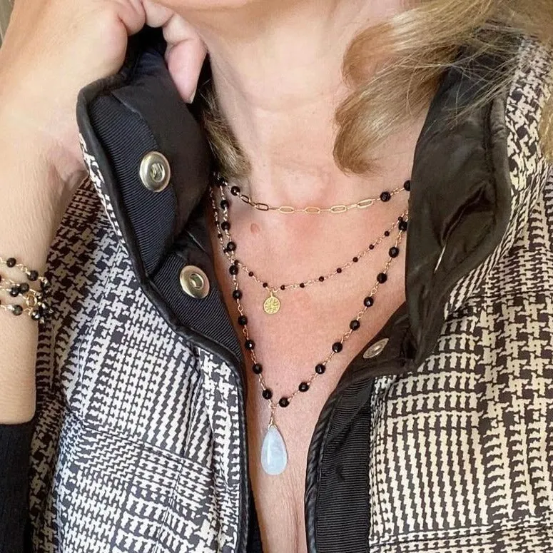 Black Spinel Necklace with Moonstone