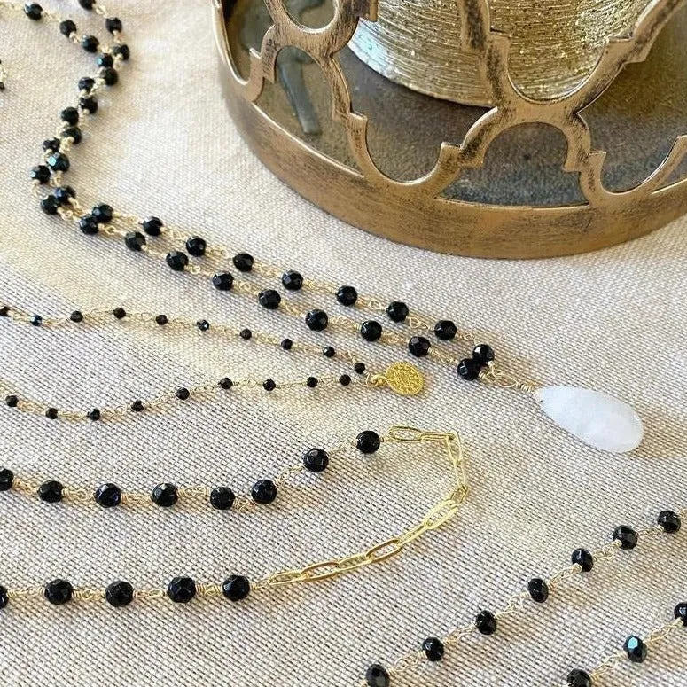 Black Spinel Necklace with Moonstone