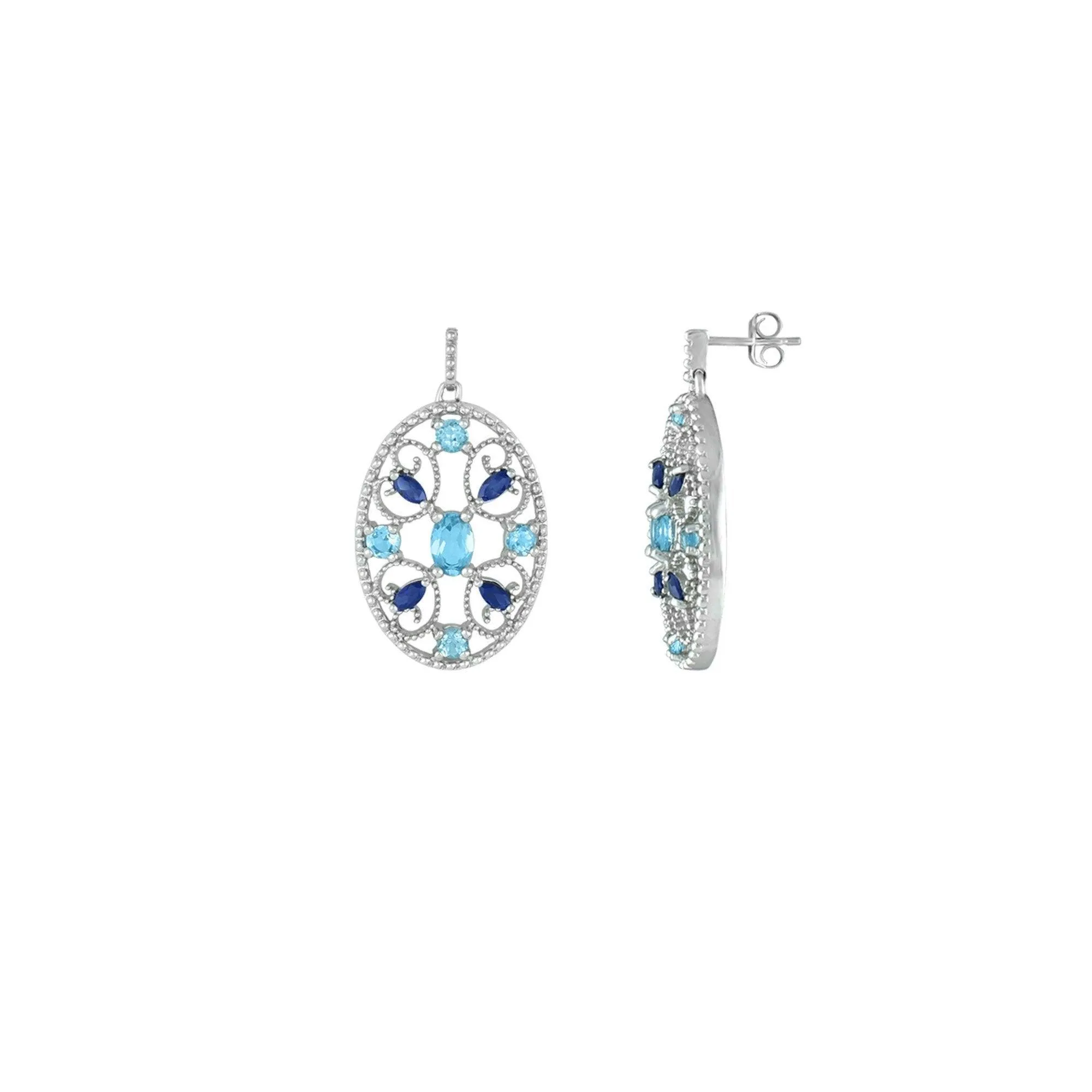 Blue Gemstone Earrings - Blue Topaz & Created Blue Sapphire Earrings