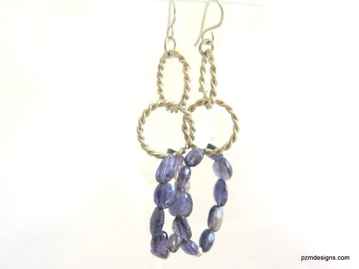 Blue Iolite Hoop Earrings, Gift for her