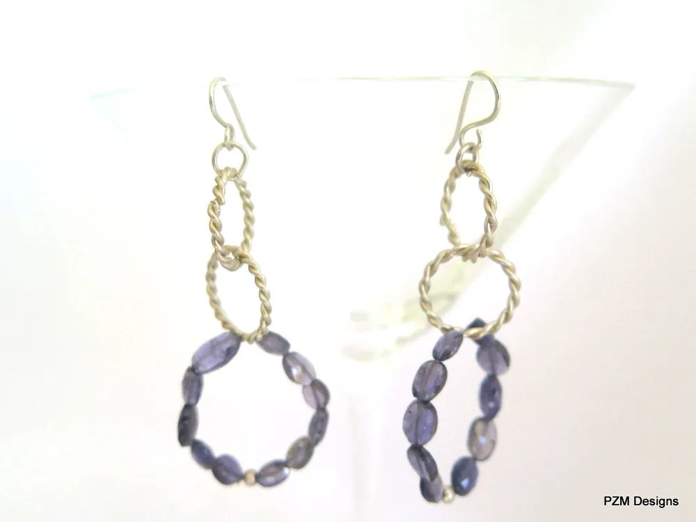 Blue Iolite Hoop Earrings, Gift for her