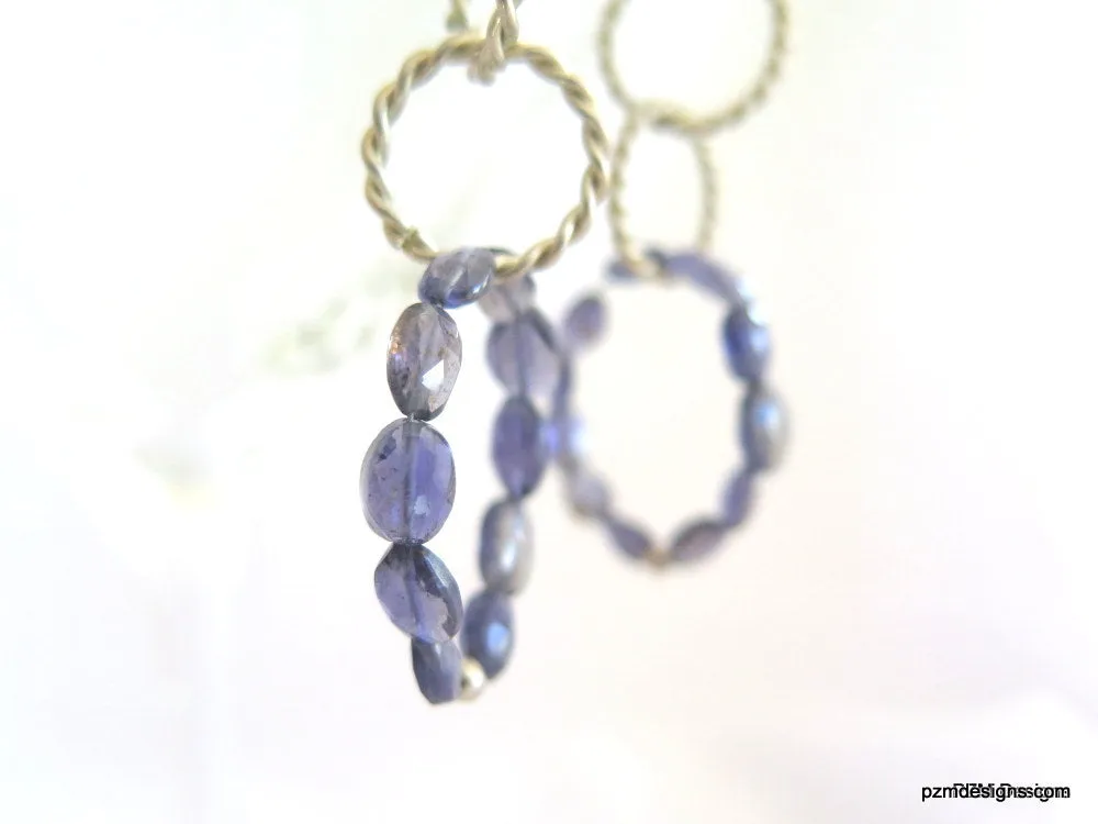 Blue Iolite Hoop Earrings, Gift for her