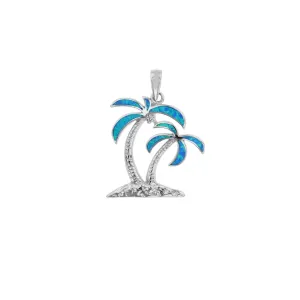 Blue Opal Island Palm Tree Pendant (Silver)