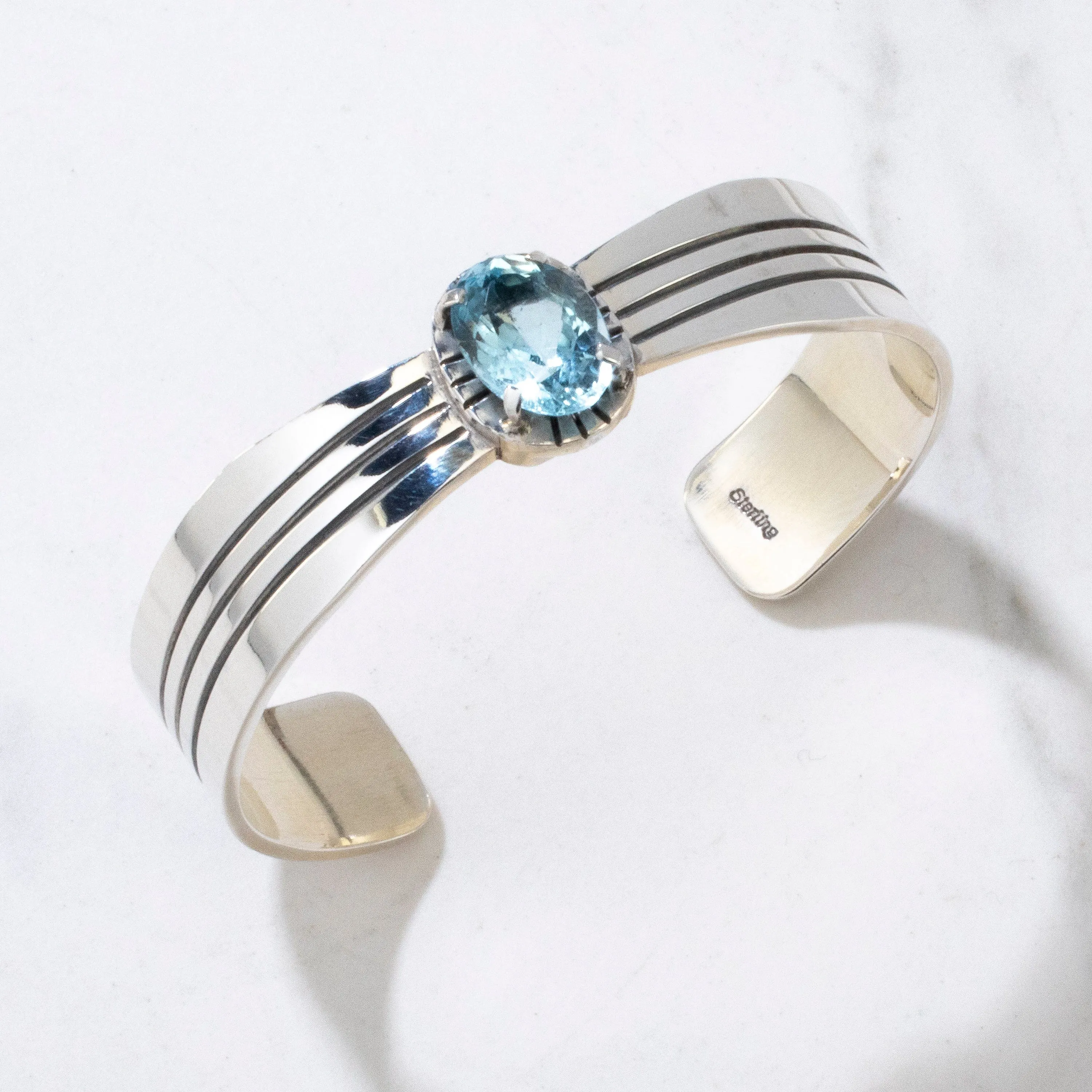 Blue Topaz Navajo USA Native American Made 925 Sterling Silver Cuff