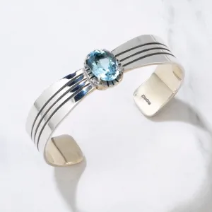 Blue Topaz Navajo USA Native American Made 925 Sterling Silver Cuff