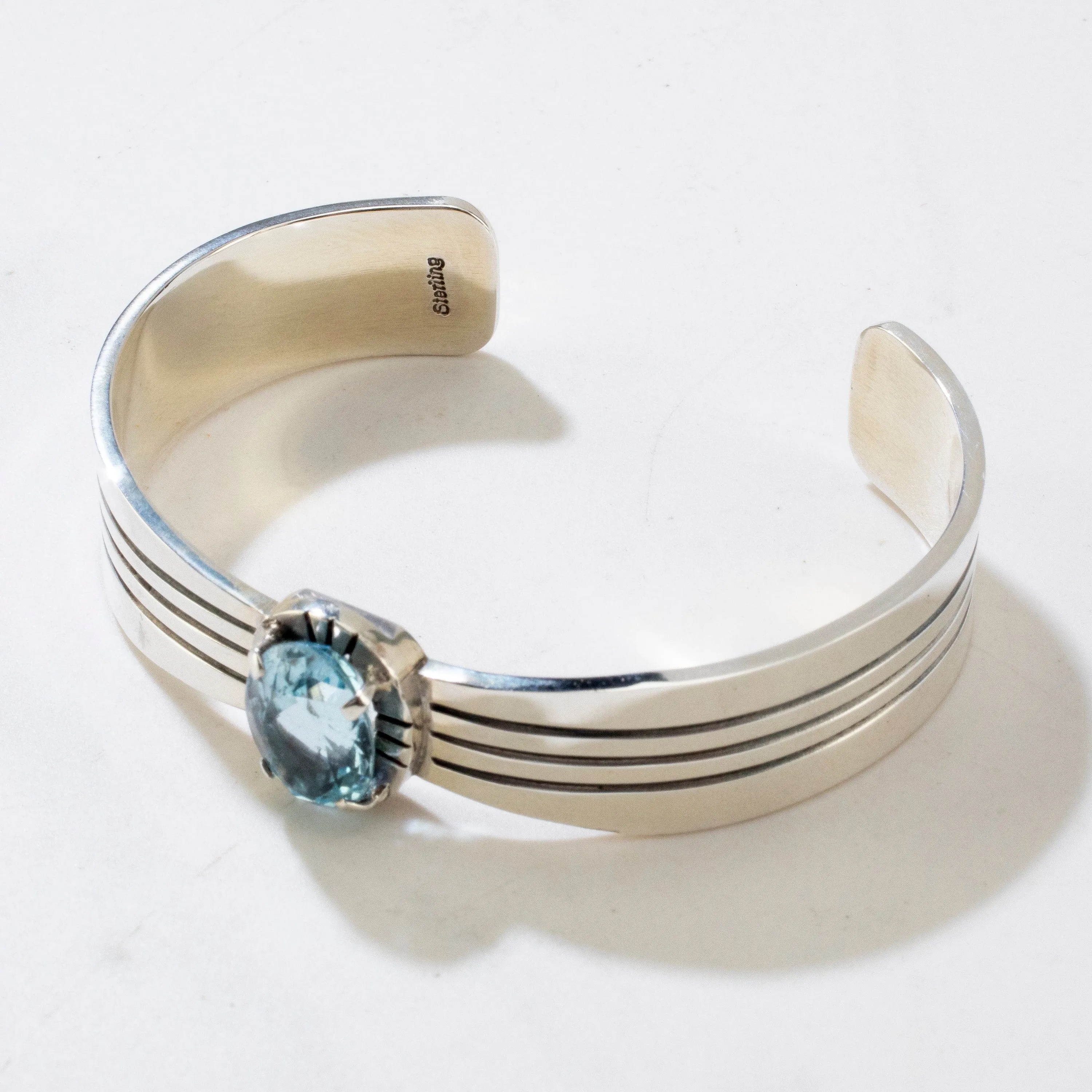 Blue Topaz Navajo USA Native American Made 925 Sterling Silver Cuff