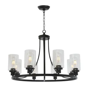 BONLICHT Black Chandelier 8 Lights, Kitchen Island Lighting Industrial Chandelier with Clear Glass Shade