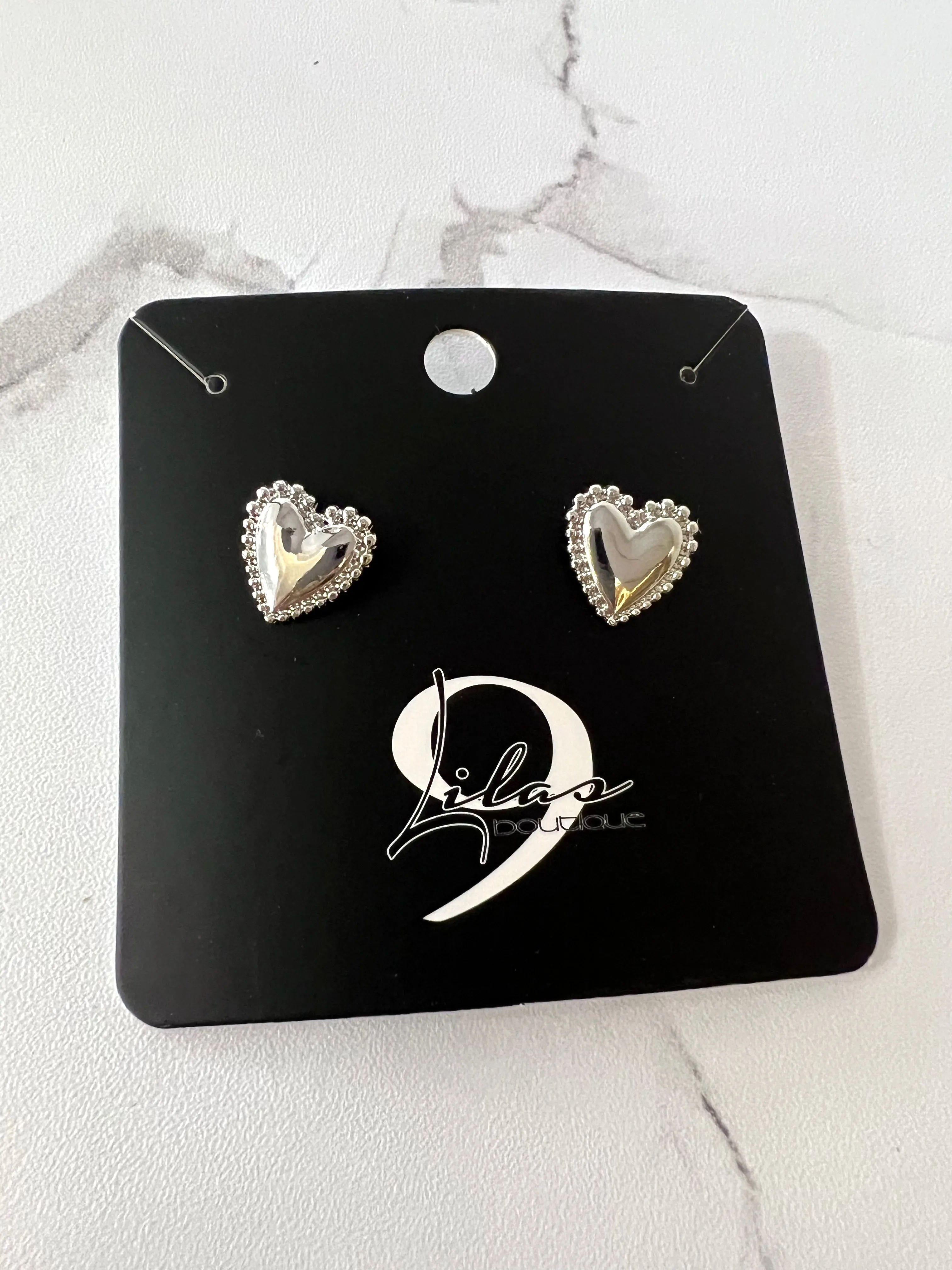 Bordered Heart Stud Earrings