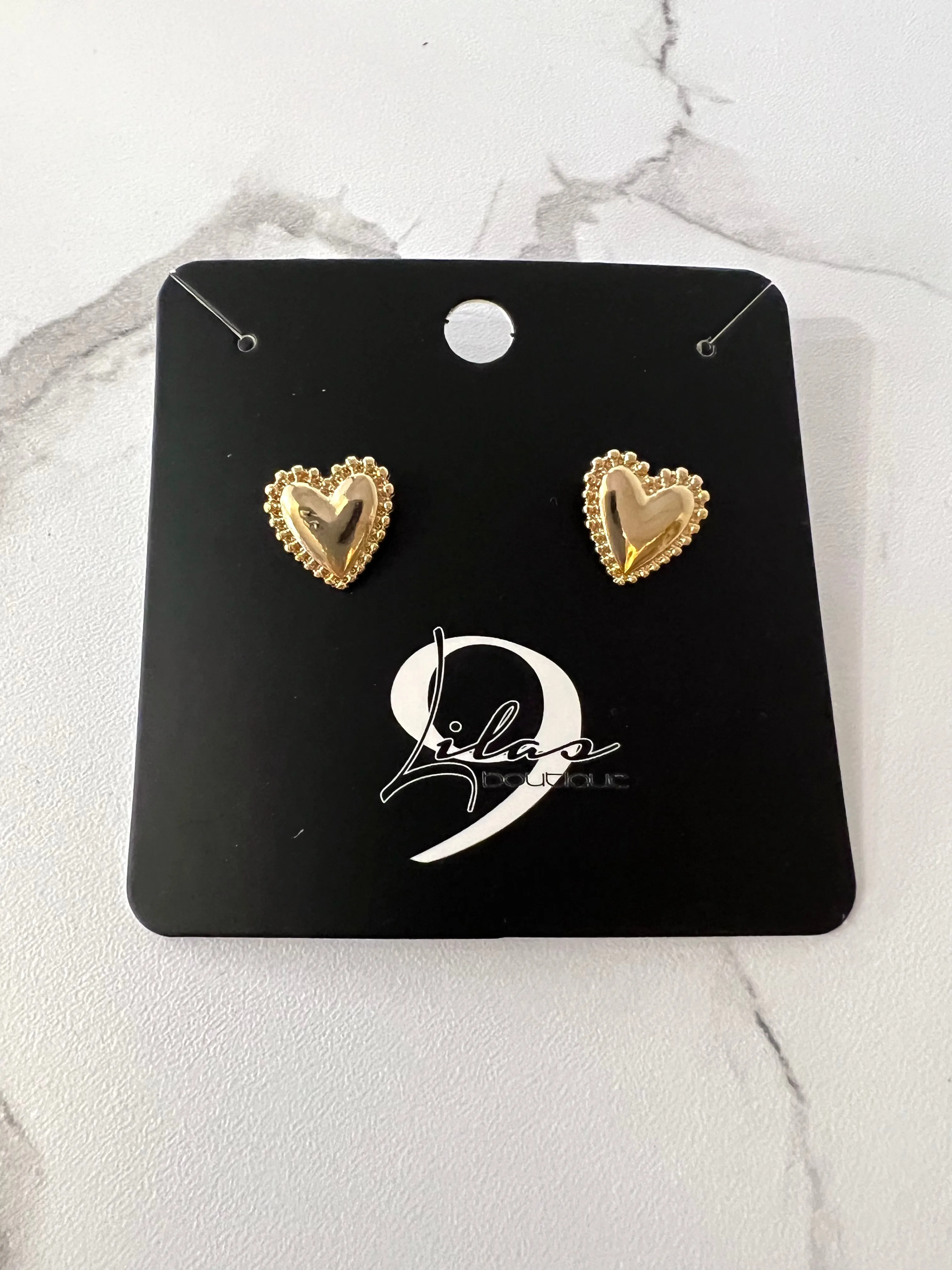 Bordered Heart Stud Earrings