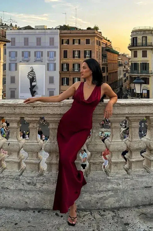 Burgundy Prom Dress Deep V Neck Evening Dress Charming Party Dress Formal Dress