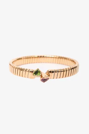 Bvlgari 18K Yellow Gold Double Heart Peridot Tourmaline Bangle
