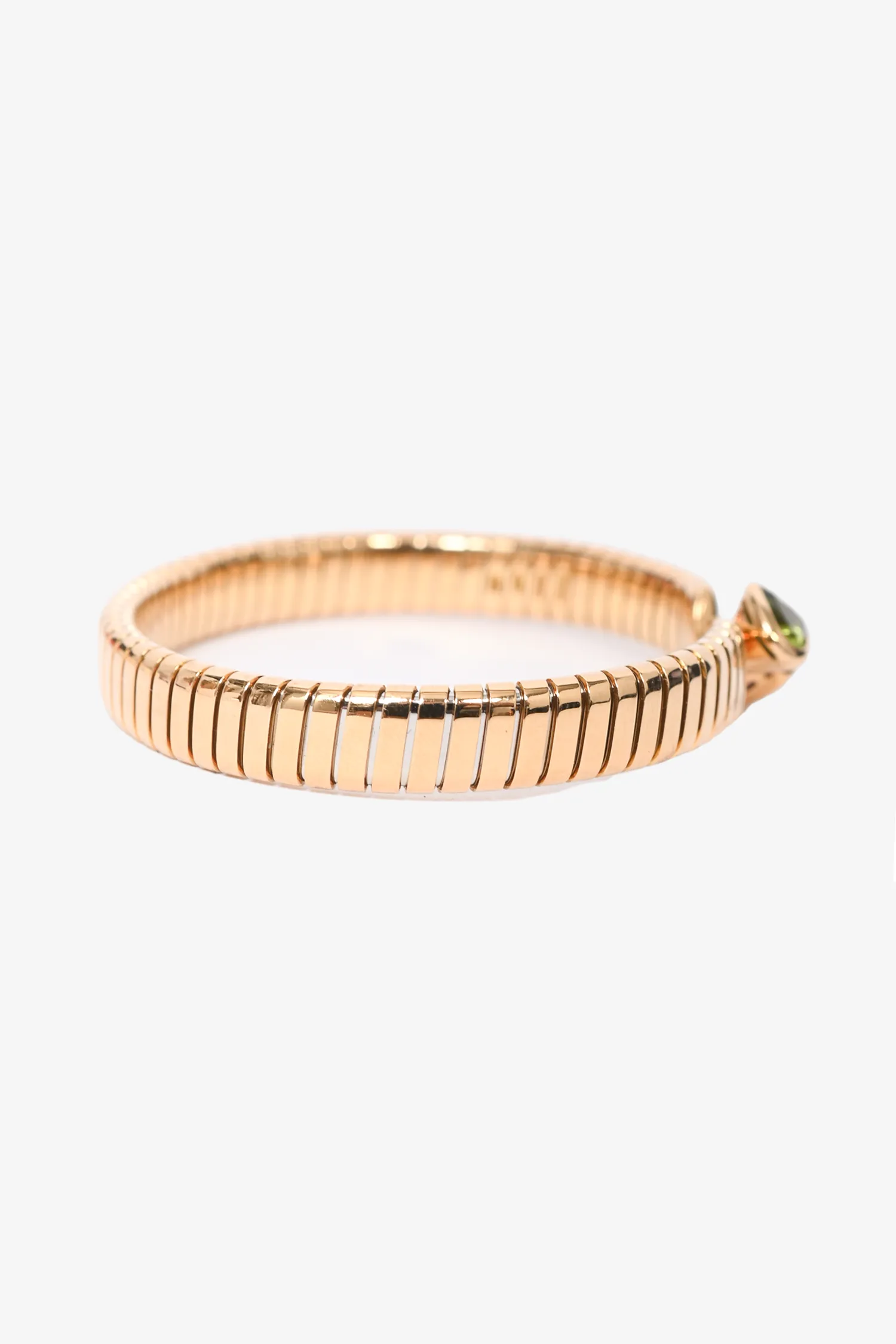 Bvlgari 18K Yellow Gold Double Heart Peridot Tourmaline Bangle