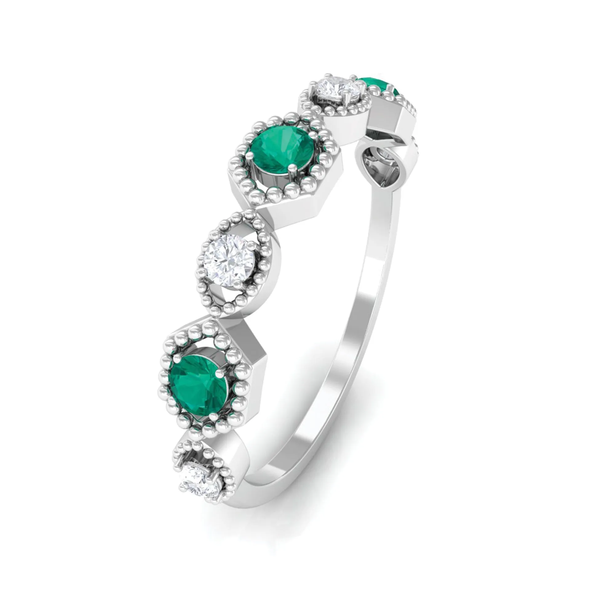 Certified Emerald and Diamond Half Eternity Ring