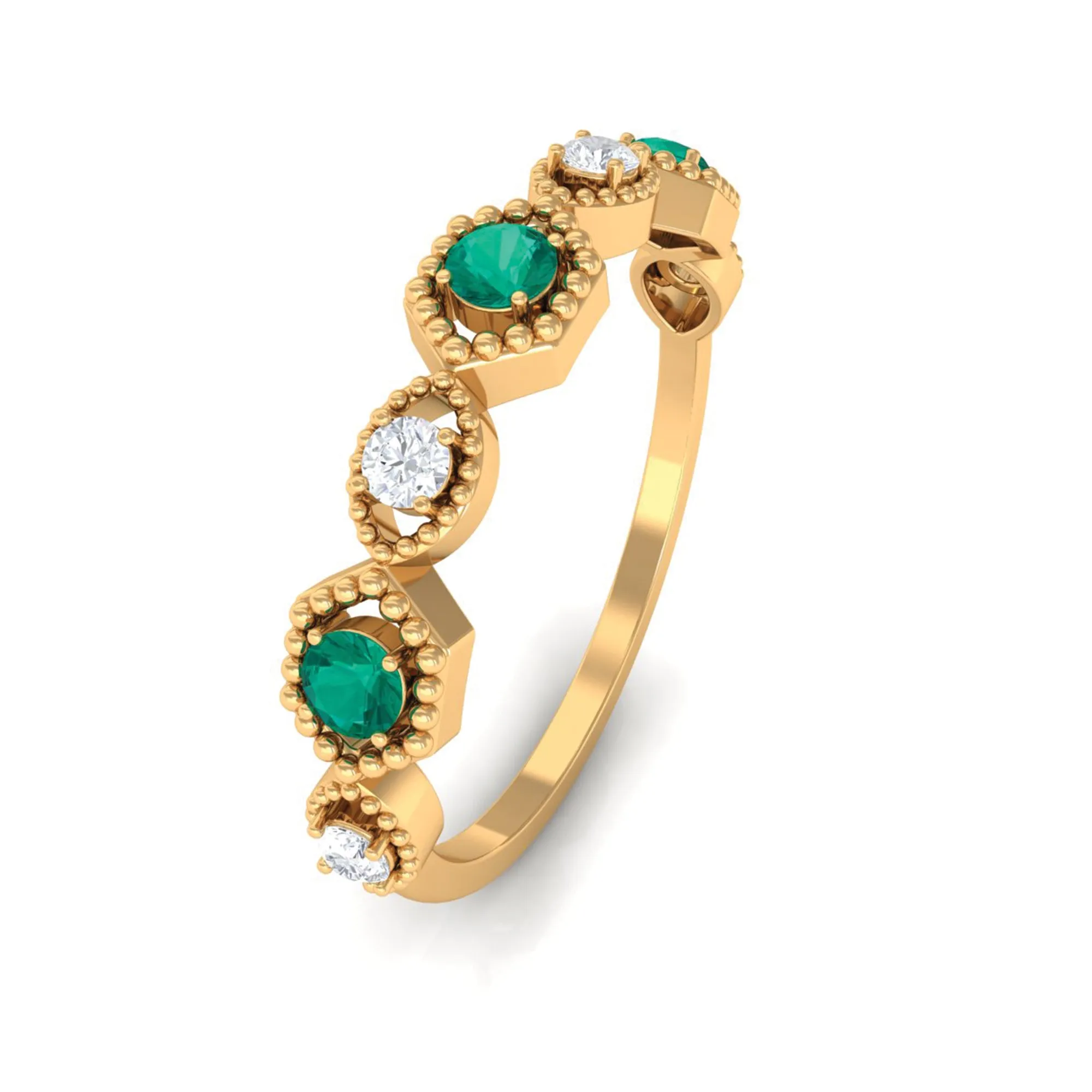 Certified Emerald and Diamond Half Eternity Ring