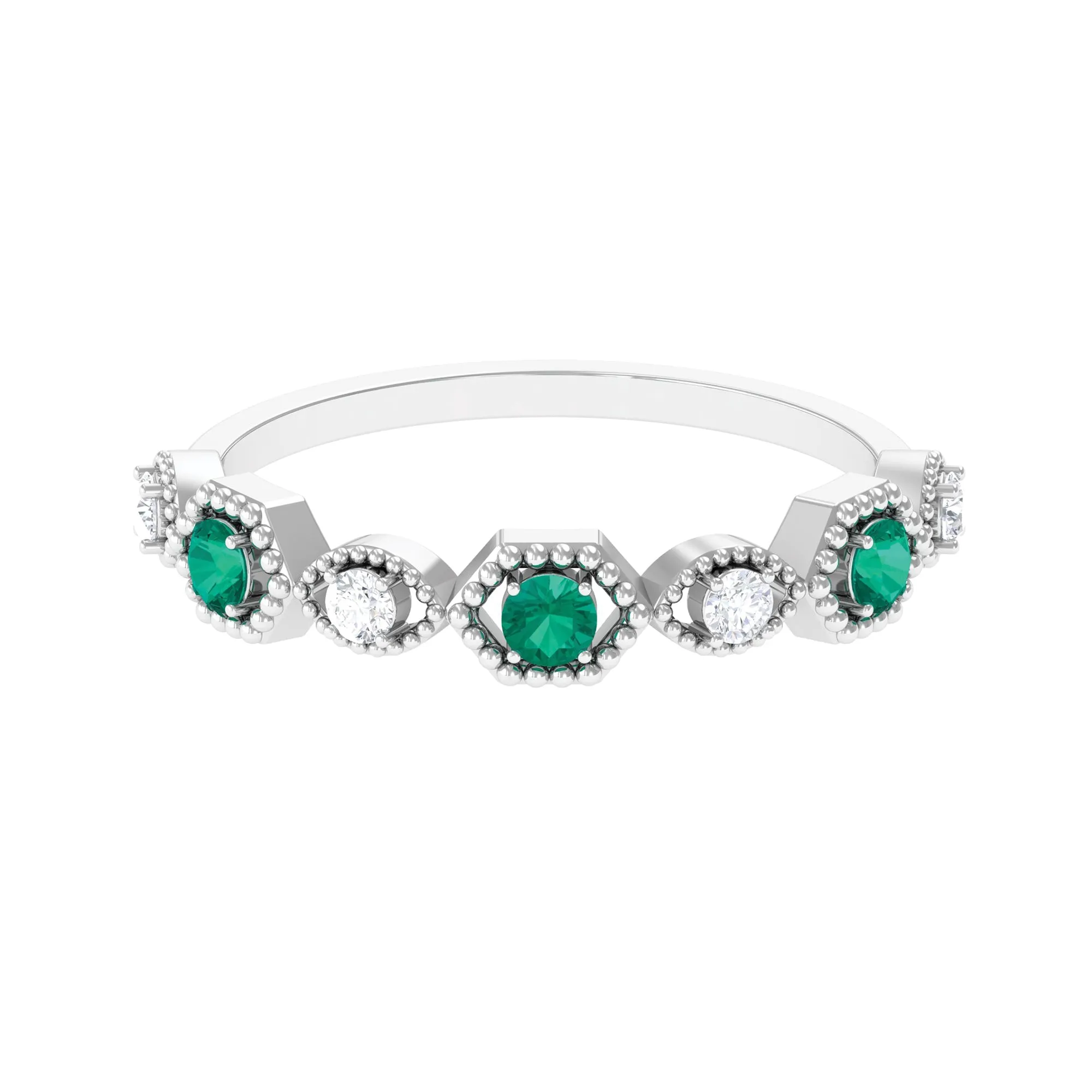 Certified Emerald and Diamond Half Eternity Ring