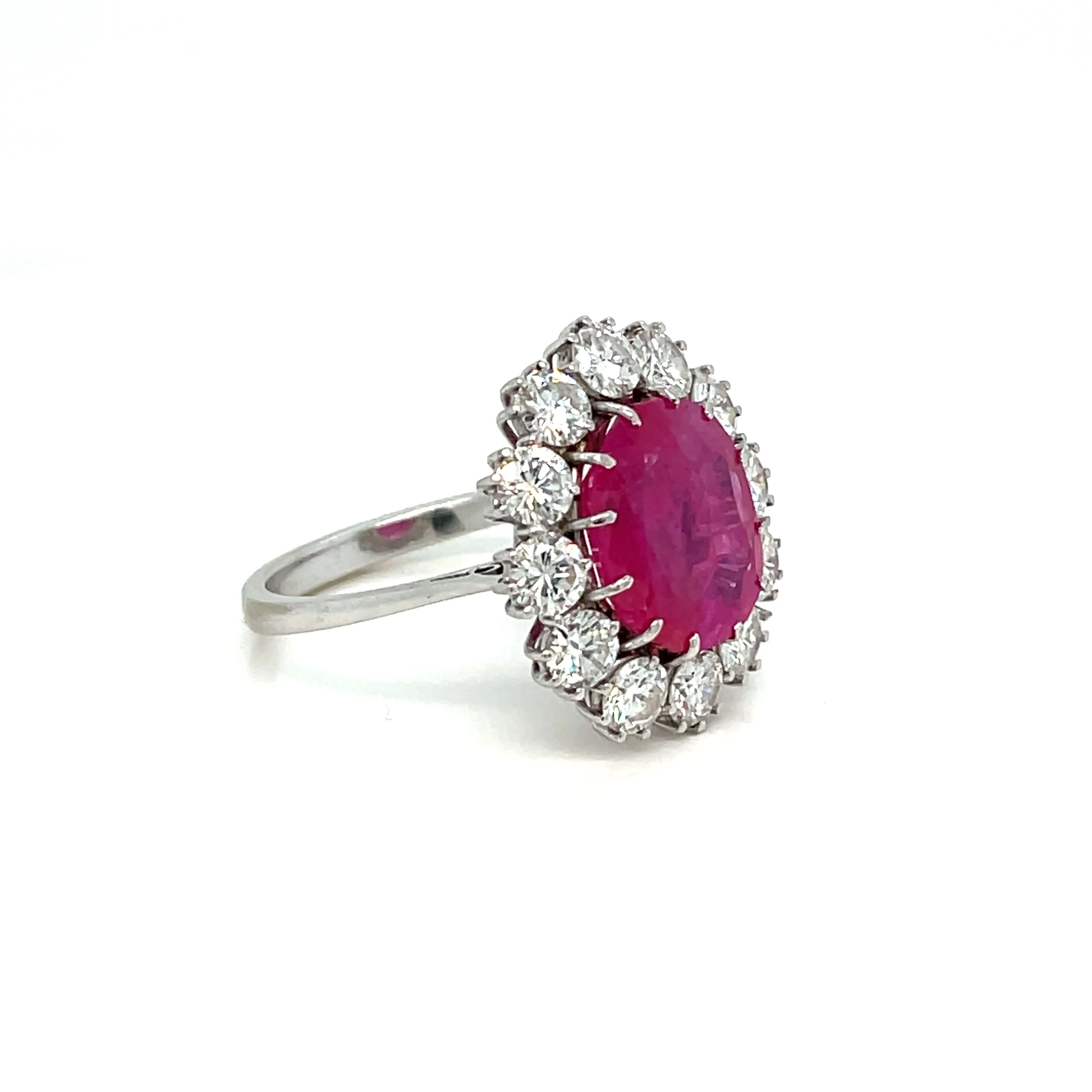 Certified Unheated Burma Ruby Diamond Vintage Gold Cluster Ring