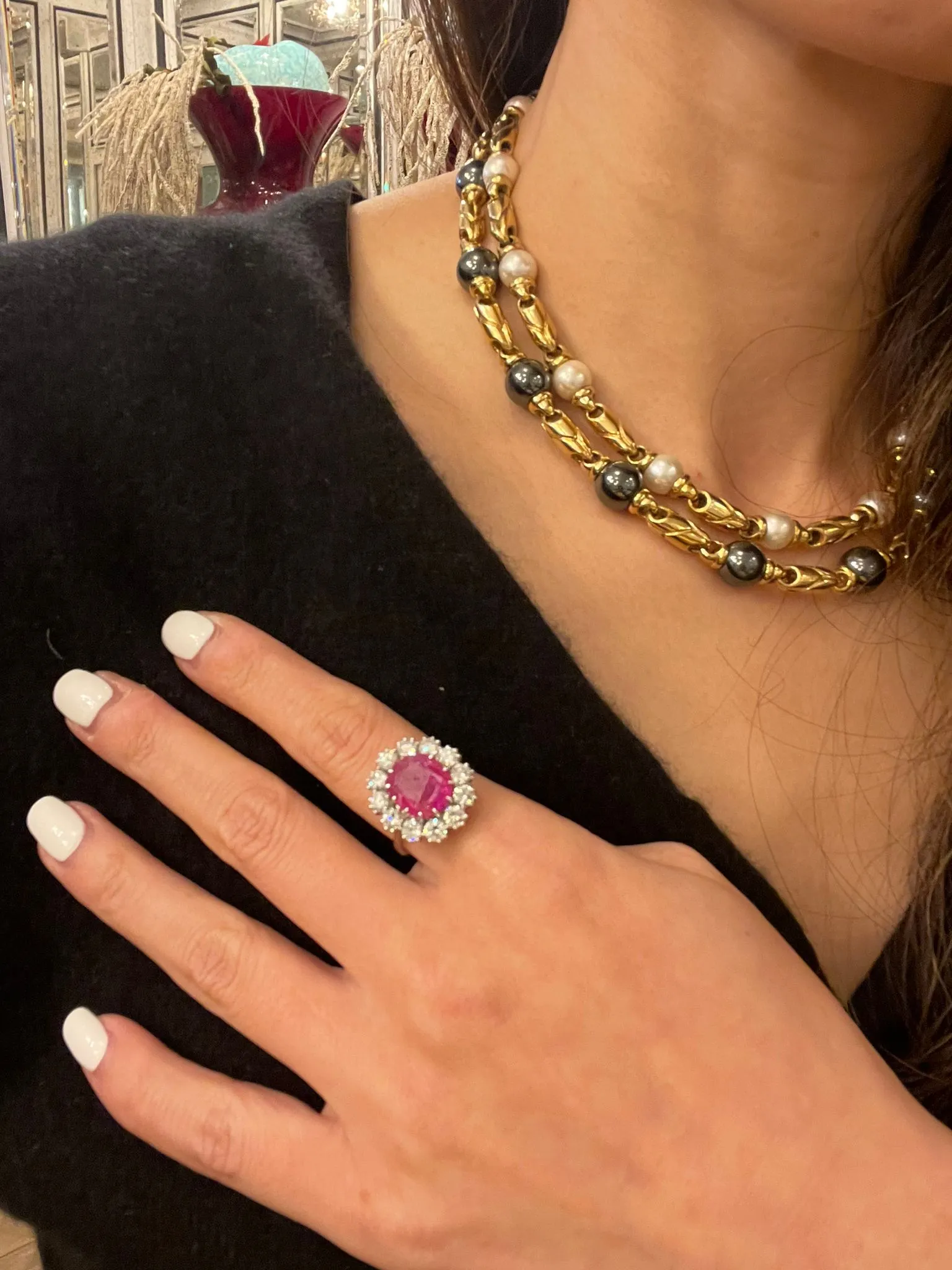 Certified Unheated Burma Ruby Diamond Vintage Gold Cluster Ring