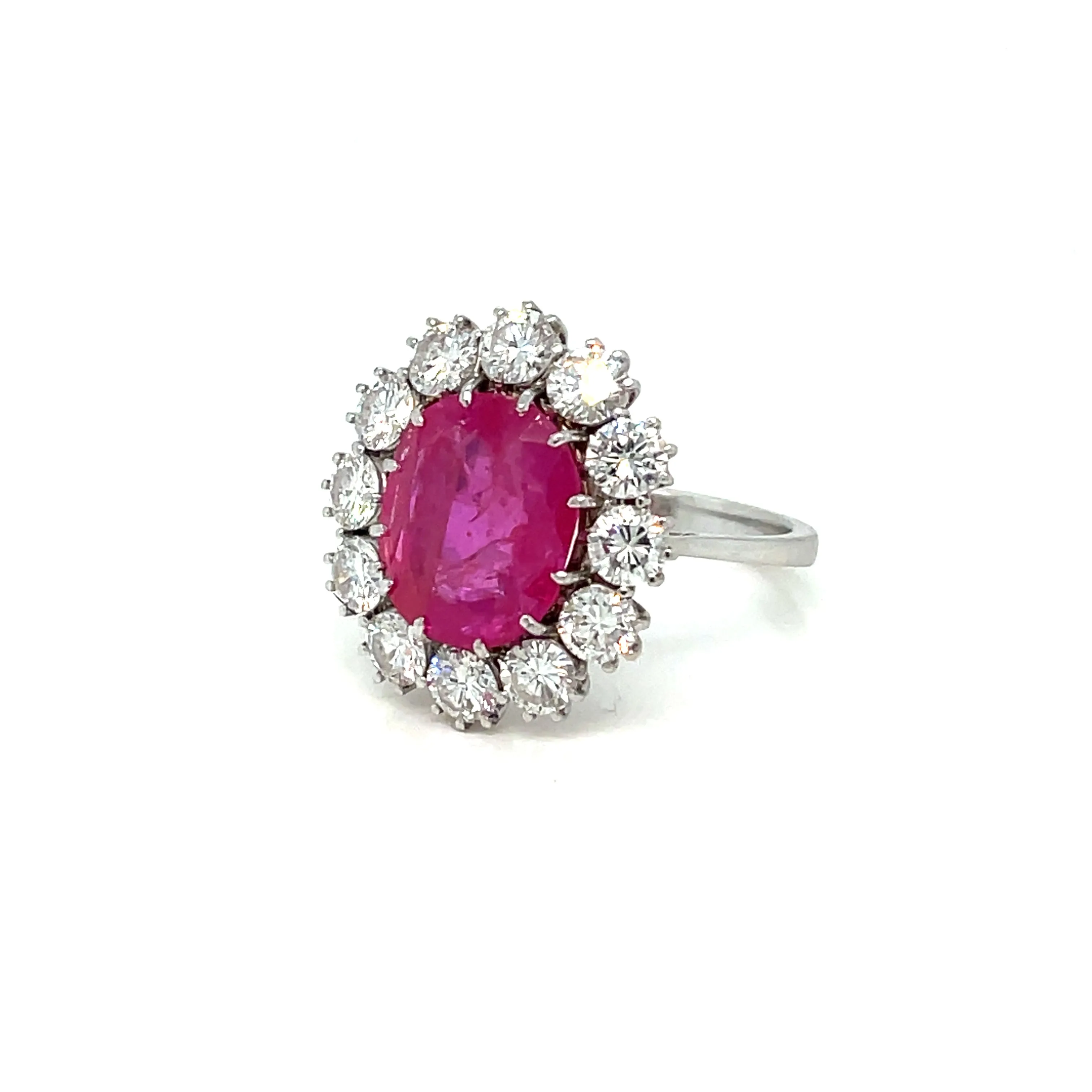 Certified Unheated Burma Ruby Diamond Vintage Gold Cluster Ring