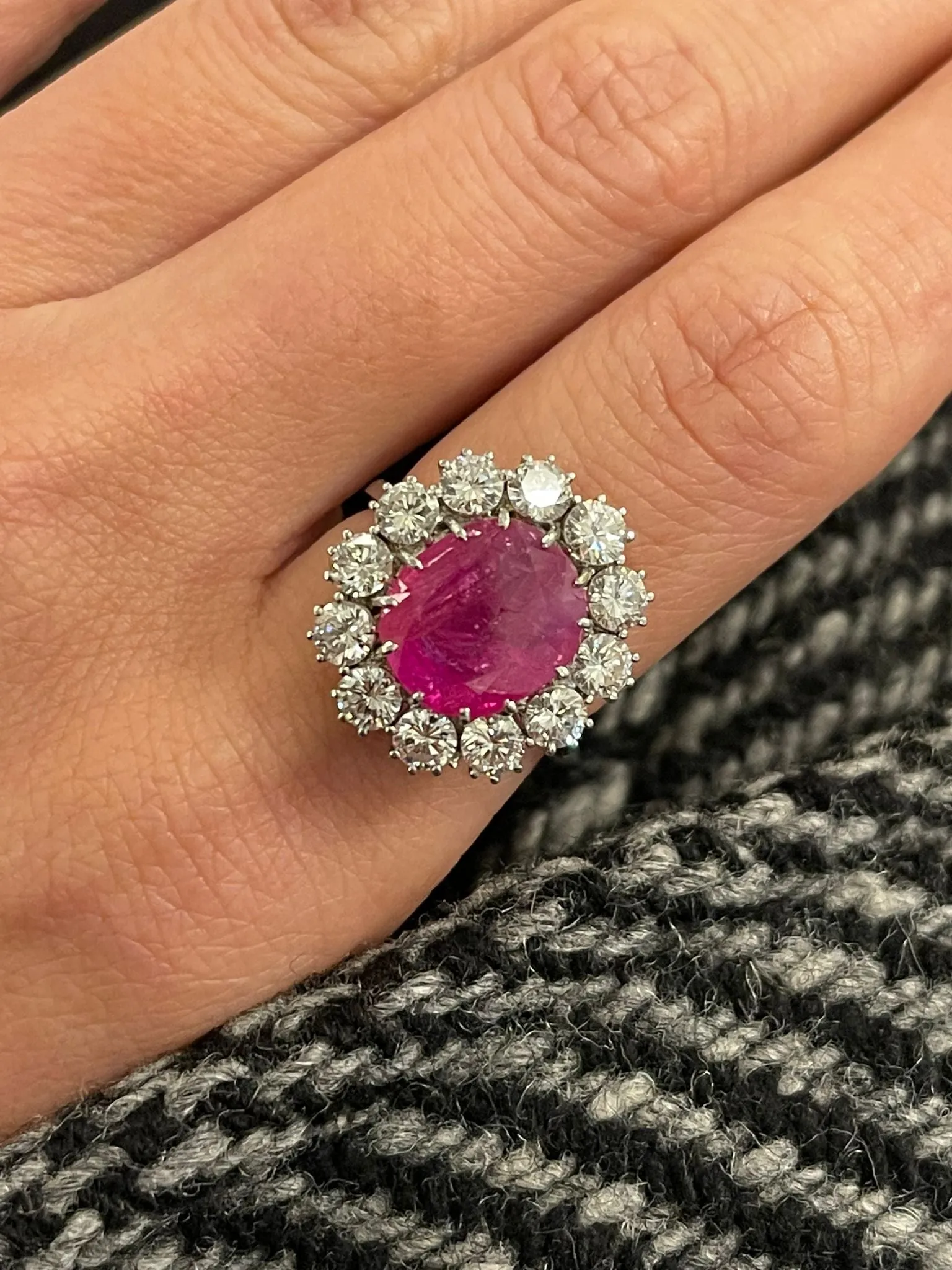 Certified Unheated Burma Ruby Diamond Vintage Gold Cluster Ring