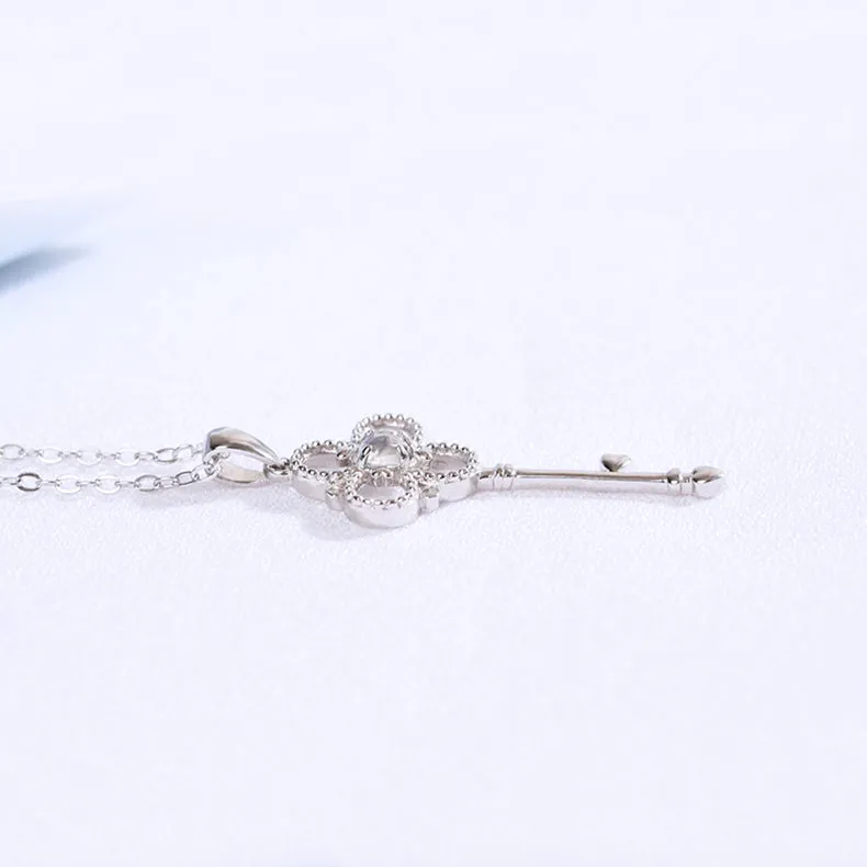 Charm Womens Key Shaped Silver Moonstone Pendant Necklace For Women