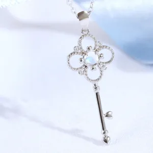 Charm Womens Key Shaped Silver Moonstone Pendant Necklace For Women