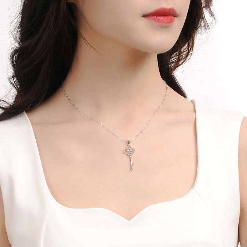 Charm Womens Key Shaped Silver Moonstone Pendant Necklace For Women