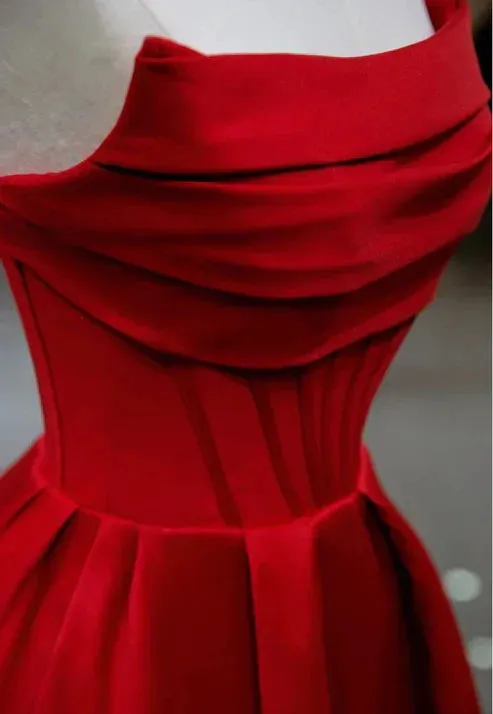 Charming Red Strapless A-Line Long Prom Gown Occasion Dress Off Shoulder Evening Dress