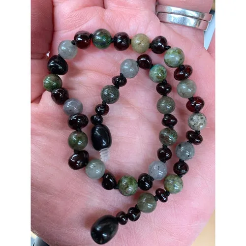 Child Helios Labradorite Bloodstone Polished Cherry Baltic Amber Necklace