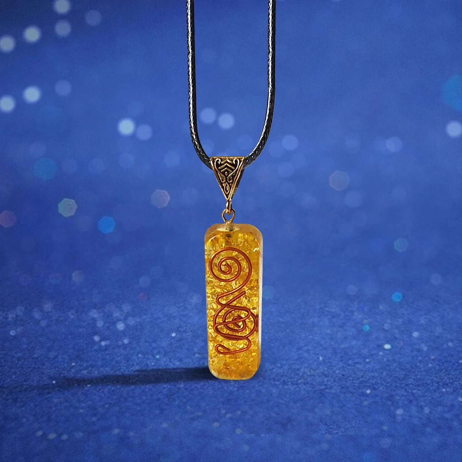 Citrine Healing Pendant Necklace with Copper Coil