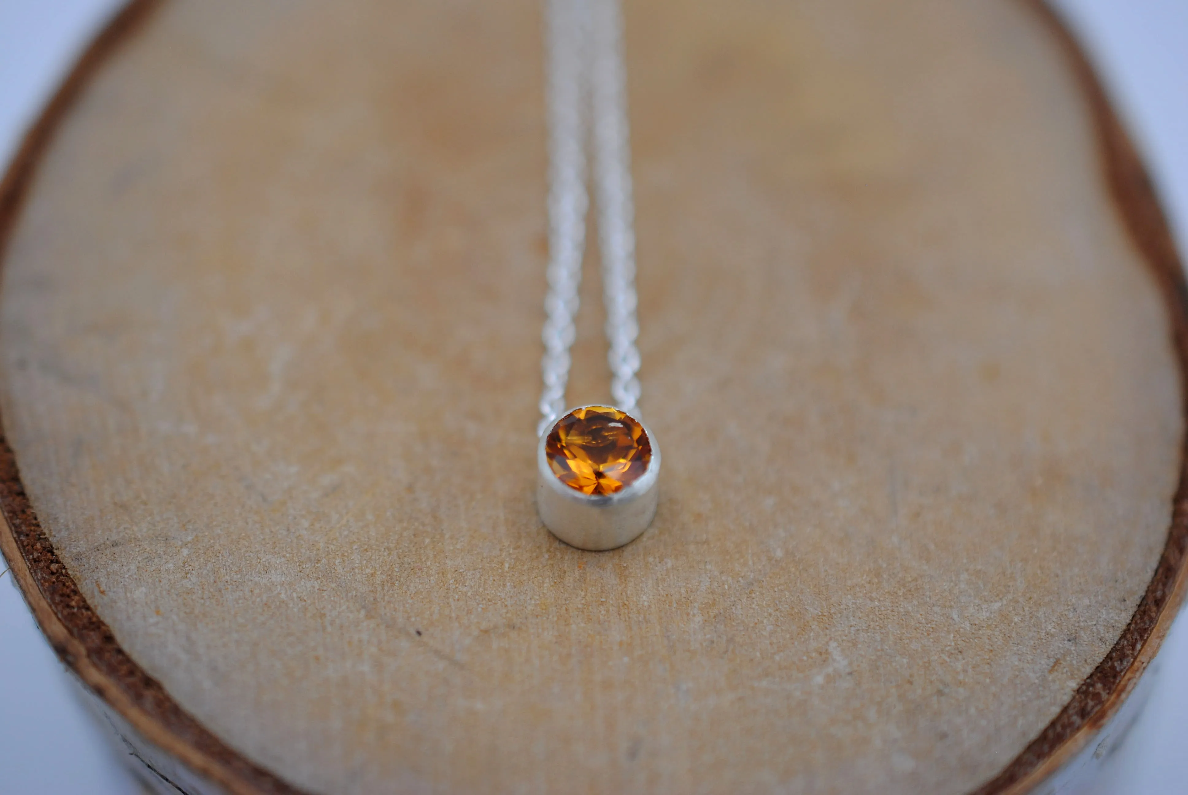 Citrine in Bezel Setting Pendant Finished in Rhodium