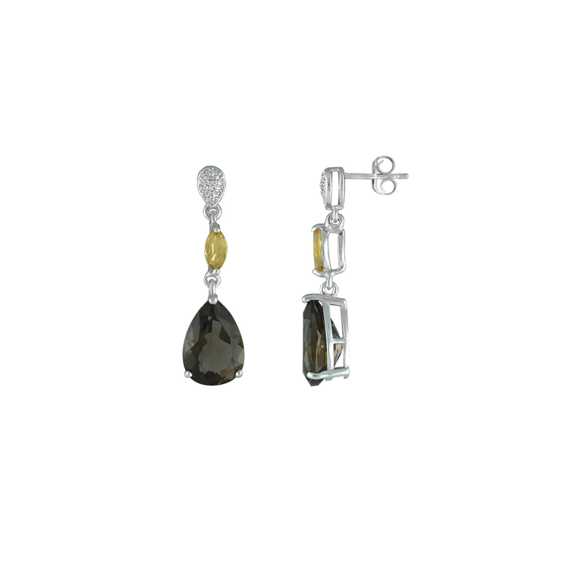 Citrine, Smokey Topaz Diamond Accent Sterling Silver Earrings