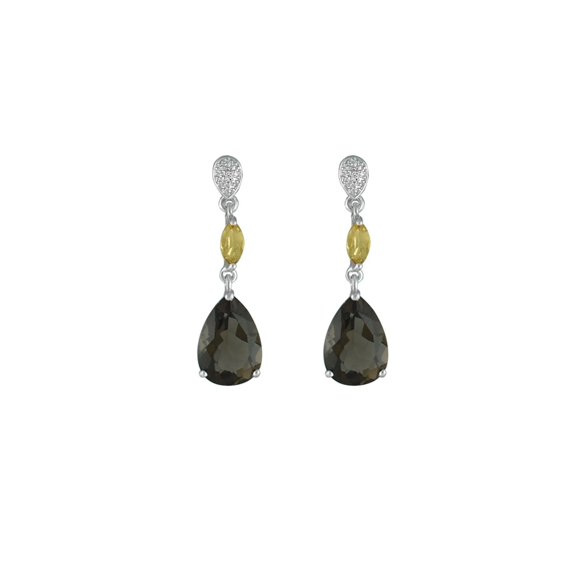 Citrine, Smokey Topaz Diamond Accent Sterling Silver Earrings