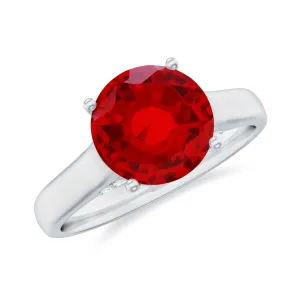 Classic Created Ruby Solitaire Ring with Surprise Diamond