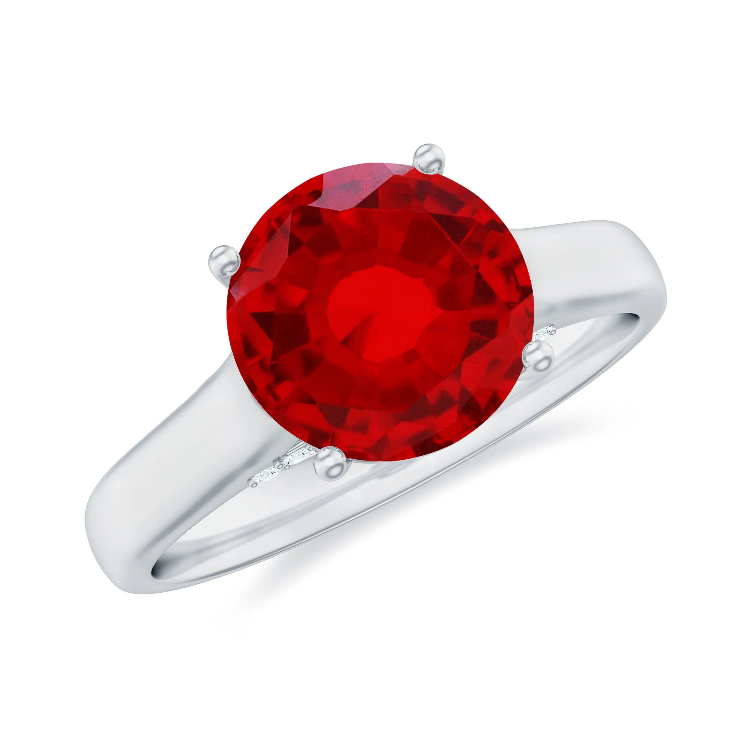 Classic Created Ruby Solitaire Ring with Surprise Diamond