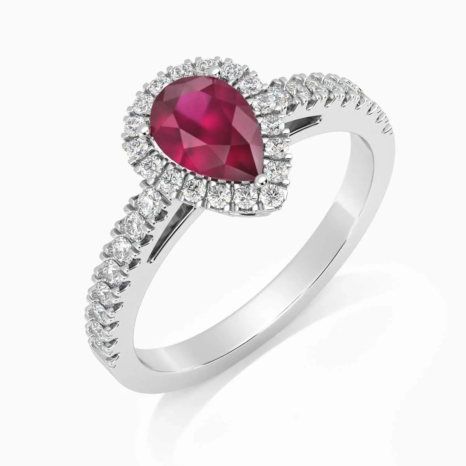 Classic Pear Ruby Halo Ring in Sterling Silver