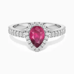 Classic Pear Ruby Halo Ring in Sterling Silver