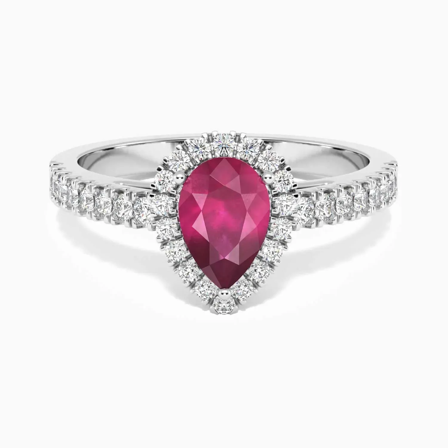 Classic Pear Ruby Halo Ring in Sterling Silver