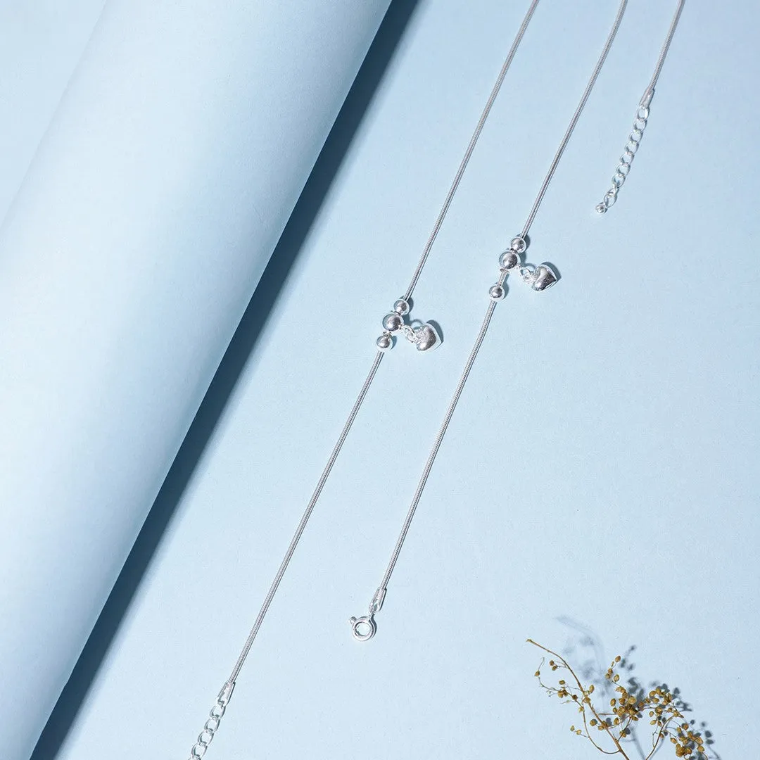 Classic Rhodium Plated Drop 925 Sterling Silver Chain Anklet