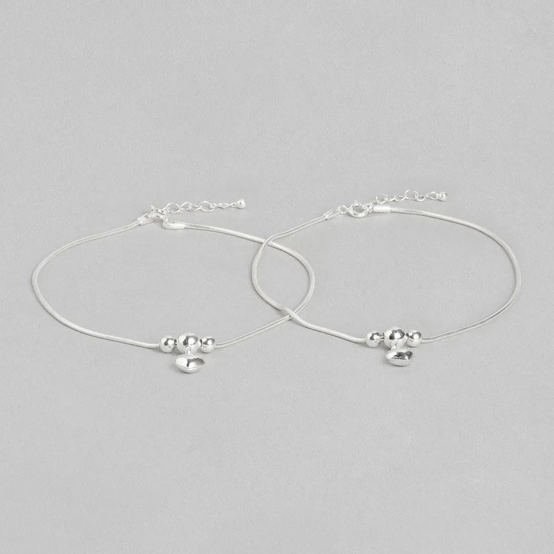 Classic Rhodium Plated Drop 925 Sterling Silver Chain Anklet