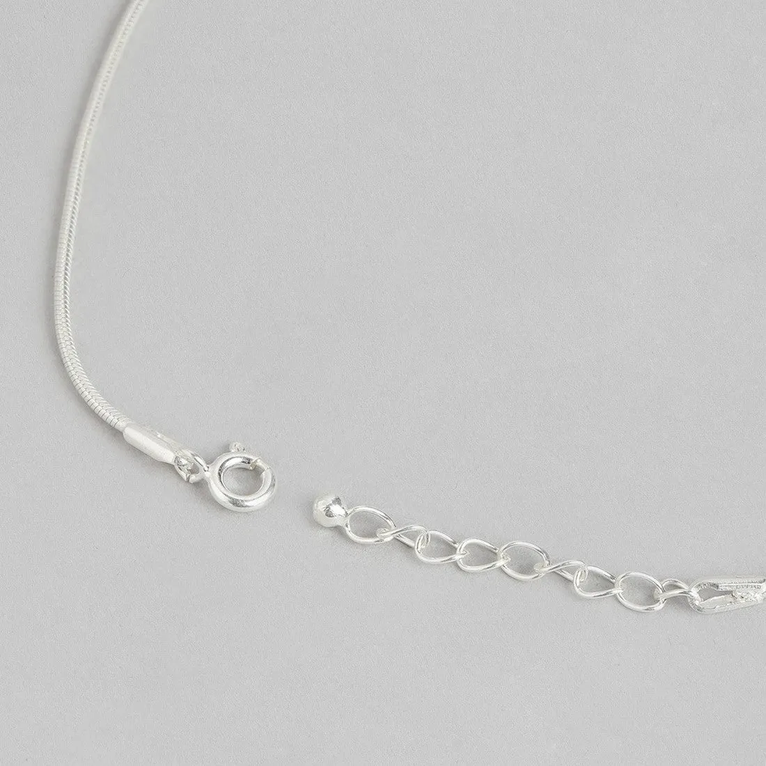 Classic Rhodium Plated Drop 925 Sterling Silver Chain Anklet