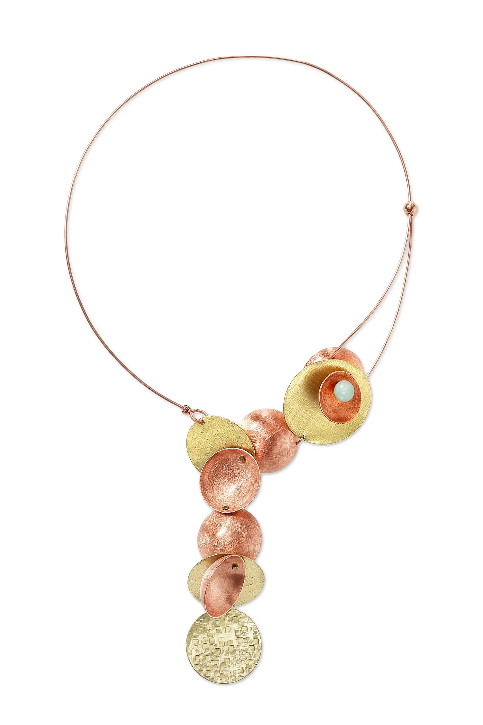 CLOUD Asymmetrical Dangling Mixed Metal Statement Necklace with Front Closure from the SCULPTURAL Collection with Simulated Pearl or Jade option