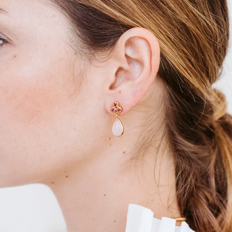 Clover Stud, Rose Quartz & Rhodolite Garnet, Silver